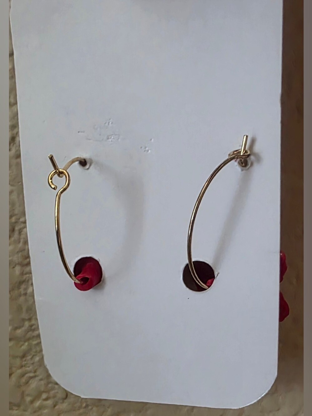 Maya and Twins Co Red Hibiscus Flower Gold Hoop Earrings Handmade Hawaii - Picture 6 of 6